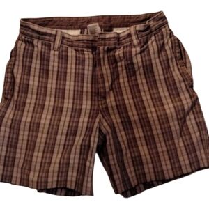 The North Face ~ Brown Plaid Flat Front Upcycled Shorts (Waist 34)